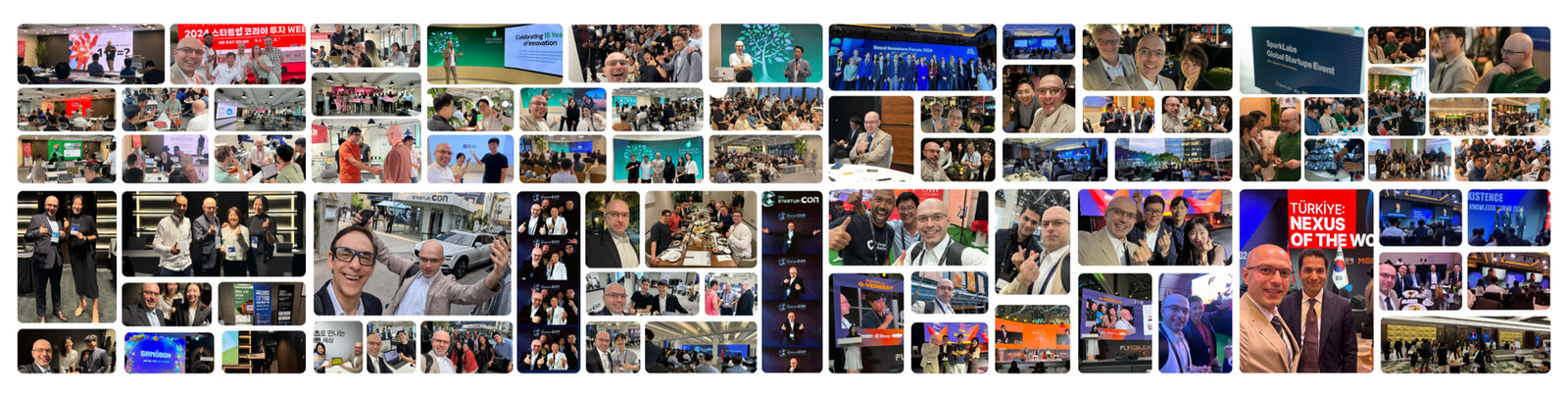 Collage of photos of Erdinc Ekinci at startup events, investor forums and conferences